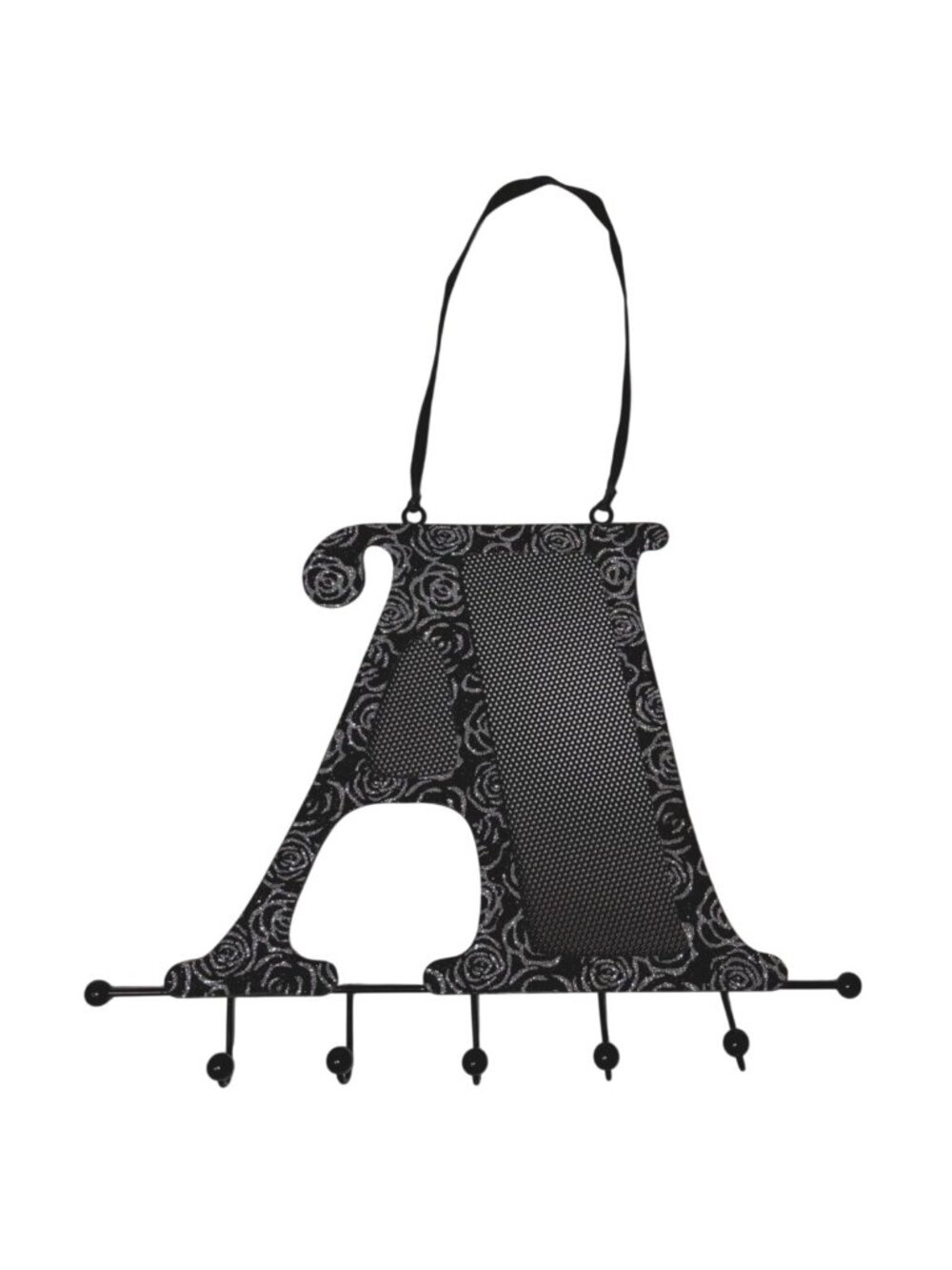 Black Silver Glitter Monogram A Jewelry Holder 6 Hooks And Hanging Strap